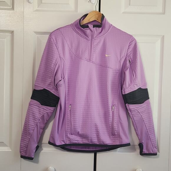 Nike Women's Sphere Thermal  Jacket Purple & Gray 1/4 Zip Thumbholes Moto Gorp - Picture 1 of 13
